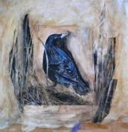 Bowerbird - Fertility Rites by Christine Wynyard Mixed media on card (detail)