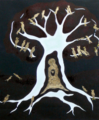Spirit of Tree - Screen print with gold leaf by Linnie Lambrechtsen